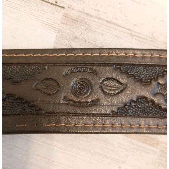 Vtg. 70s Quail Buckle Raintree Jewelry & Co On Hand Tooled Leather Belt Size 36 - Picture 7 of 16